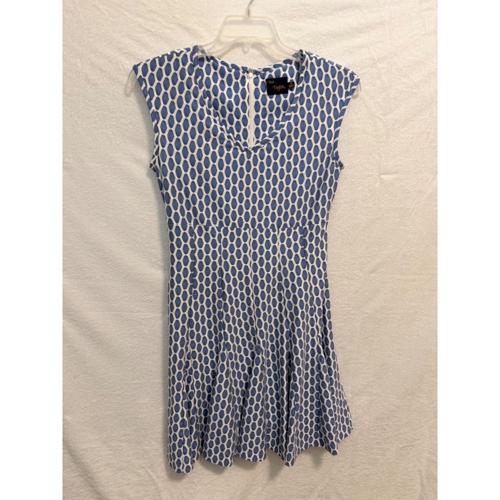 Just Taylor Womens Blue White Geometric Honeycomb Fit Flare Dress Size 8
